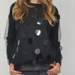 Joleen Fasbee S/M Oversized Mesh  Black Sparkle Resin Goth Preppy Blouse